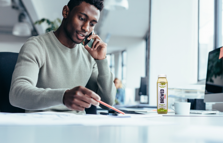 man drinking matcha